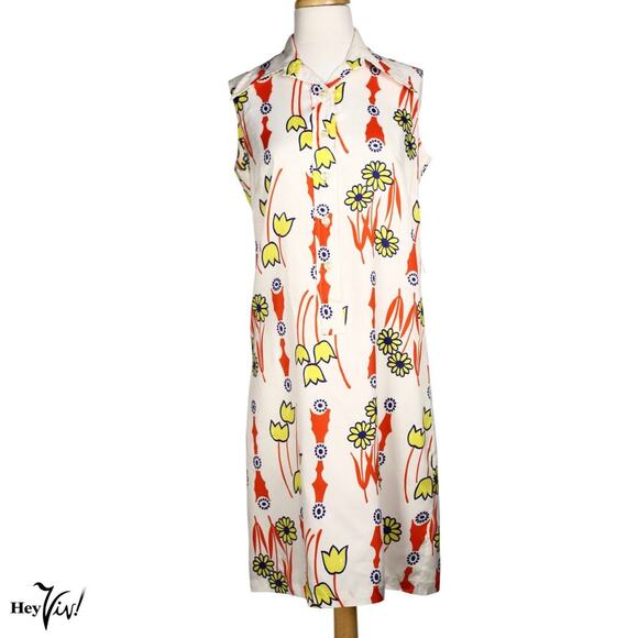 Vintage Ship n Shore Sleeveless Dress Yellow Red Daisy Print L B36 W36 - Hey Viv - Picture 6 of 8